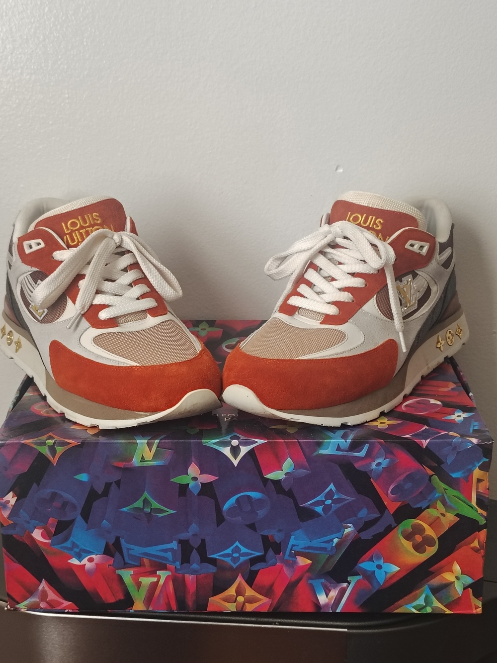Louis Vuitton Men's Rust Orange, Beige & White Suede Sneakers